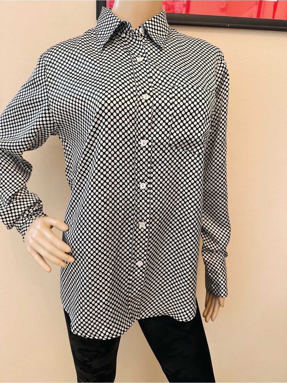 Black & White Polka Dot Button-Down Shirt